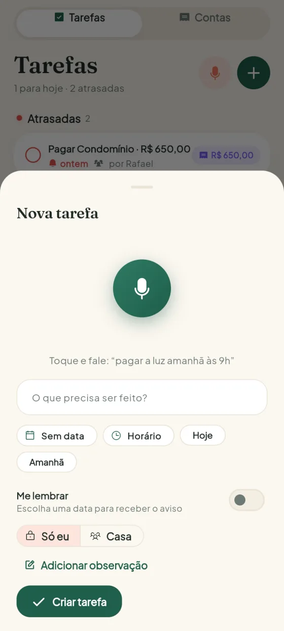 Nova tarefa por voz